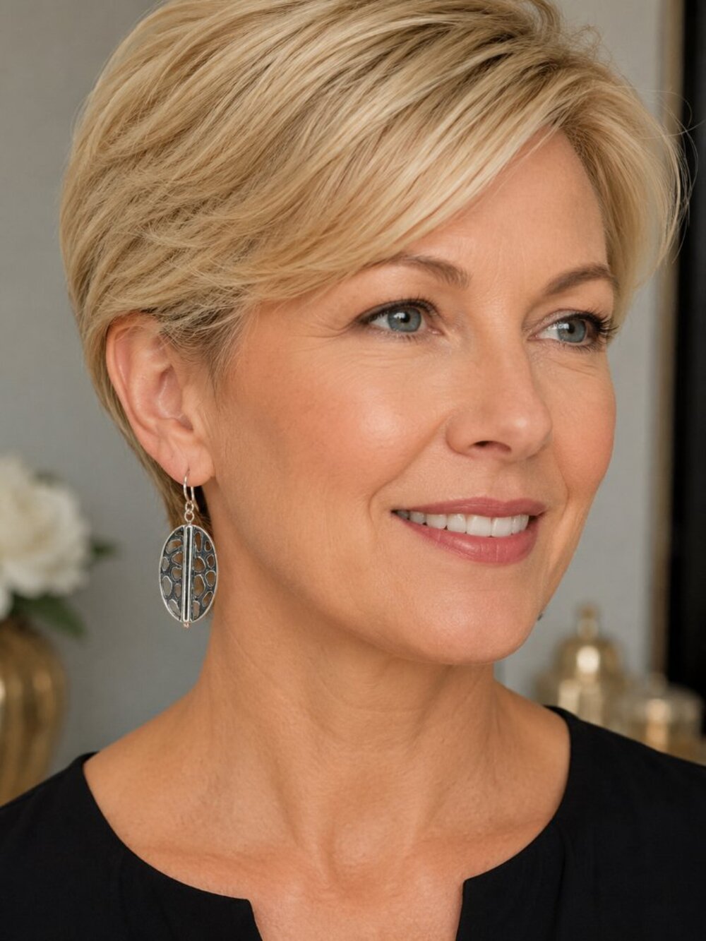 Silver-Tone Openwork Oval Drop Earrings